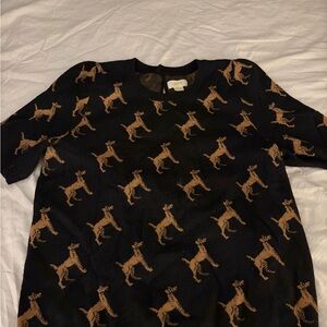 Black Short Sleeve Sweater with Tan Cheetah Motif